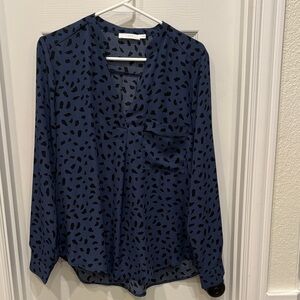 Lush Blue and Black Abstract Blouse